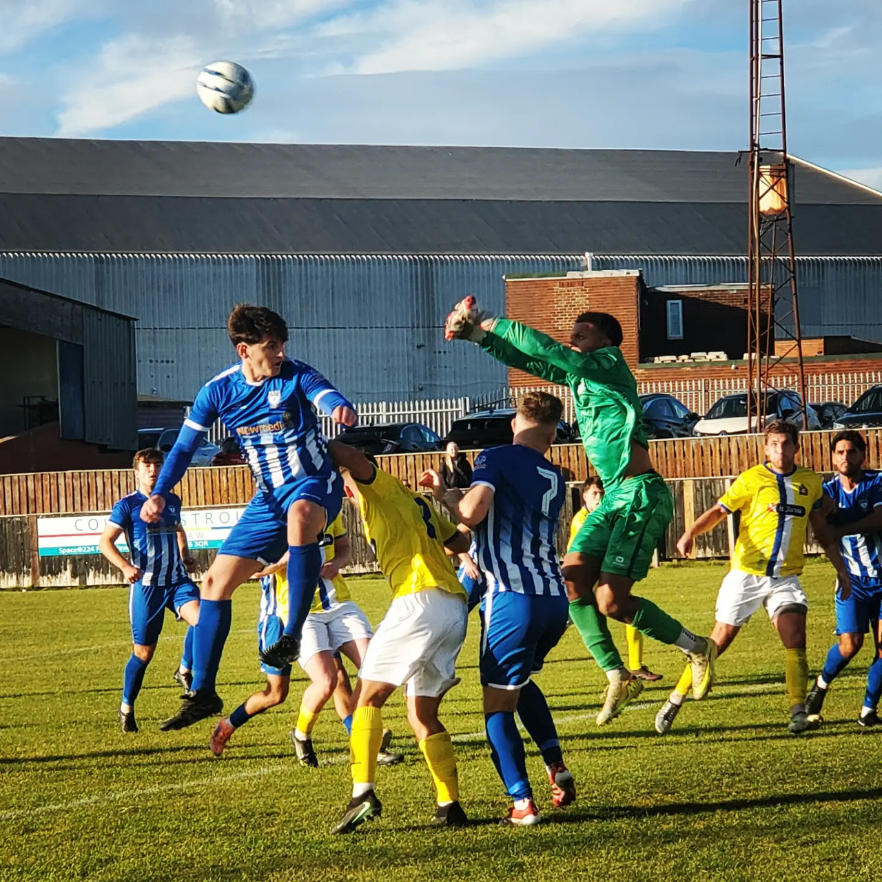 Whitley Bay's keeper, Mauro, in control