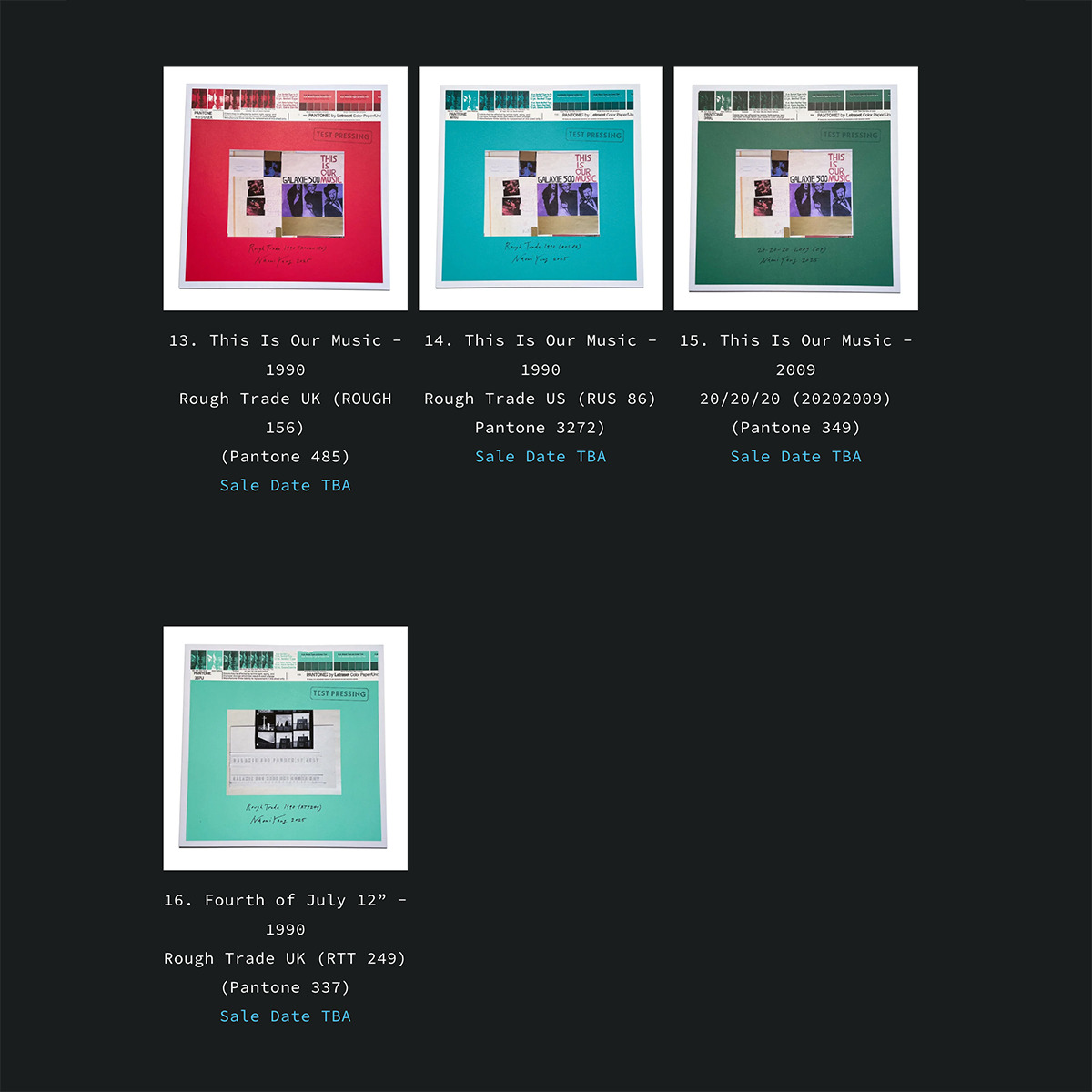 Test pressings 13 to 16